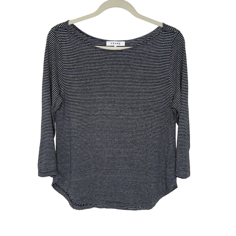 Frame Womens Navy & White Striped Organic Linen Top, M